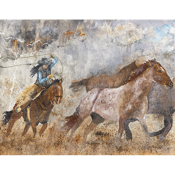 Catching Lightening  - Cowgirl Attitude Oil Painting