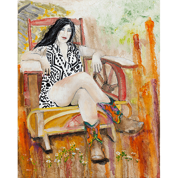 Daddy's Chair - Cowgirl Attitude Oil Painting